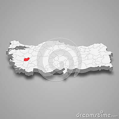 Usak region location within Turkey 3d map Vector Illustration