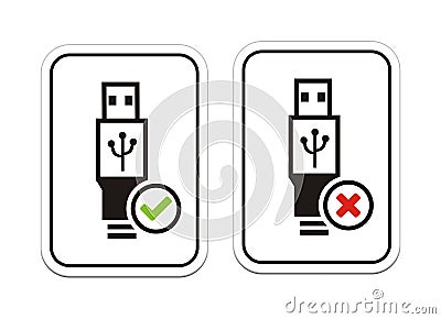 USB available and USB not available signs Vector Illustration