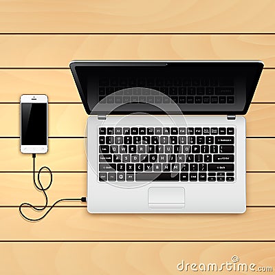 USB cable connect phone and laptop Vector Illustration