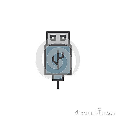 USB cable connector cord filled outline icon Vector Illustration