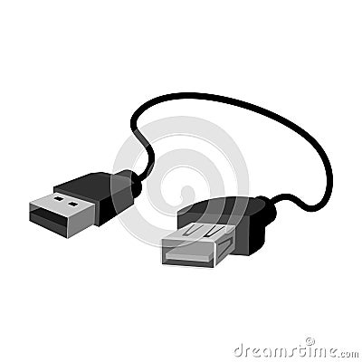 USB cable icon in monochrome style isolated on white background. Personal computer accessories symbol stock vector Vector Illustration