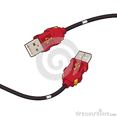 USB Cable Plug Red Cartoon Design Vector Illustration Vector Illustration