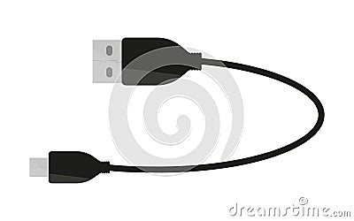 Usb cable type c lightning cord mini black flat Vector Illustration