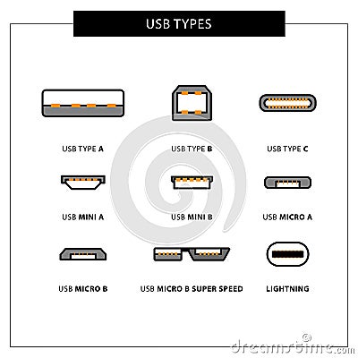 Usb computer connectors Vector Illustration