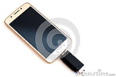 USB conected to a cellphone Stock Photo