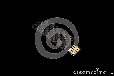 USB dark flash drive on black isolated background Stock Photo