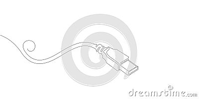 USB data cable one line drawing .Technological concept .Computer wire.Vector illustration . Stock Photo