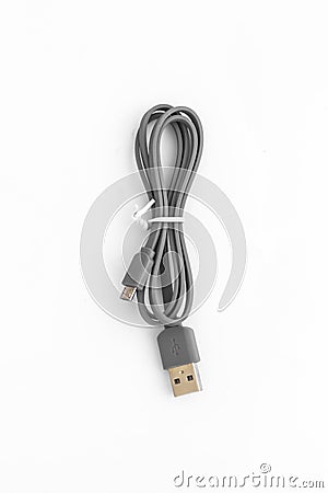 USB Data cable of smartphone charger cable on a white background Stock Photo