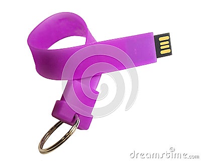 Usb Flash Drive in the form of a flexible silicone band keychain with a key ring Stock Photo