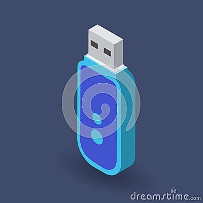 USB flash drive. Isometry. Vector isometric illustration. Flash drive. USB external drive in vertical position isolated Vector Illustration