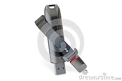 USB flash drive with seatbelt, safety concept. 3D rendering Stock Photo