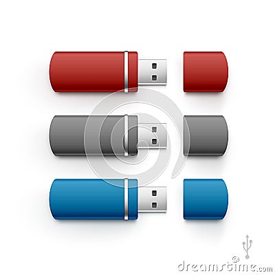 USB Flash Drive Stick Memory Vector Set Isolated Vector Illustration