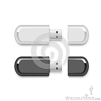 USB Flash Drive Stick Memory Vector Set Isolated Vector Illustration