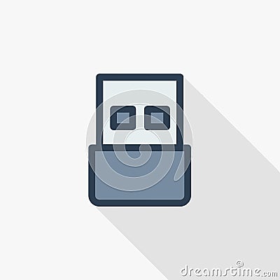 USB flash drive thin line flat color icon. Linear vector symbol. Colorful long shadow design. Vector Illustration