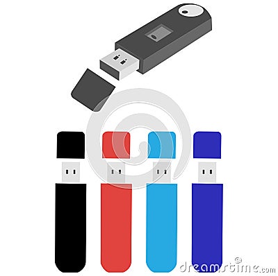 USB flash drive vector isolated on white Cartoon Illustration