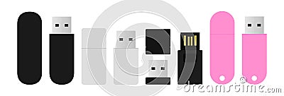 Usb flash memory drive. Vector thumb drives set. Vector Illustration