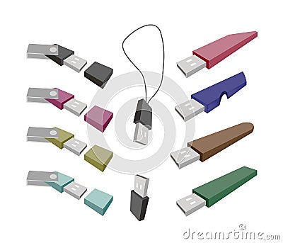 USB Flash Memory on A White Background Vector Illustration