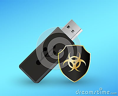 Usb flashdrive with a protection shield antivirus computer Vector Illustration