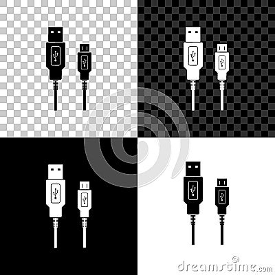 USB Micro cables icon on black, white and transparent background. Connectors and sockets for PC and mobile devices Vector Illustration