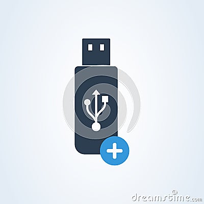 Usb stick icon vector. plus and add flashmemory Vector Illustration