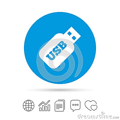 Usb Stick sign icon. Usb flash drive button. Vector Illustration