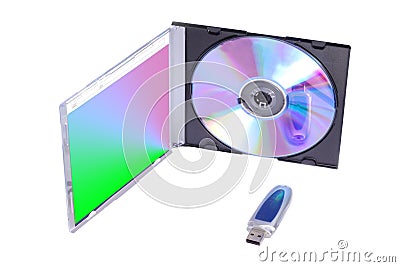 Usb storage device and dvd disc Stock Photo