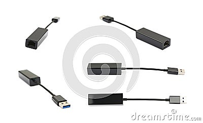 Usb to ethernet connector isolated Stock Photo