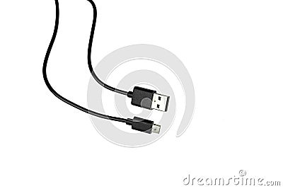 Usb to micro usb cable on white background copy space Stock Photo