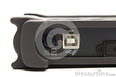 USB type B input of digital signal oscilloscope Stock Photo