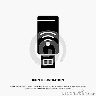 Usb, Wifi, Service, Signal Solid Black Glyph Icon Vector Illustration