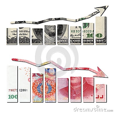 Usd up and rmb down graphics Stock Photo