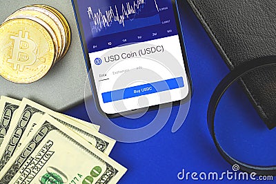 USDC cryptocurrency business and finance background, investment and trading concept, new virtual money Editorial Stock Photo