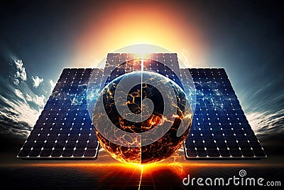 use of alternative forms of energy in form of solar panels in energy industry Stock Photo