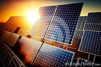 use of alternative forms of energy in form of solar panels in energy industry Stock Photo
