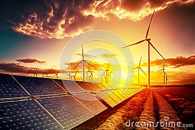 Use of alternative forms of energy in form of solar panels in energy industry Stock Photo