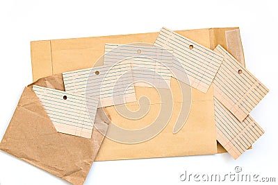 Use as blank for design in retro style. Craft paper for writing on envelopes on white background. Concept planning Stock Photo