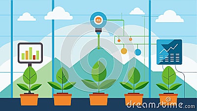 The use of carbon dioxide sensors to monitor levels in the greenhouse and automatically adjust ventilation to optimize Vector Illustration