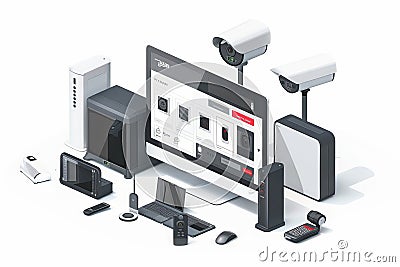 Use a CCTV system to set up different alarm controls in your home, educating through video on secure and safe setups. Cartoon Illustration