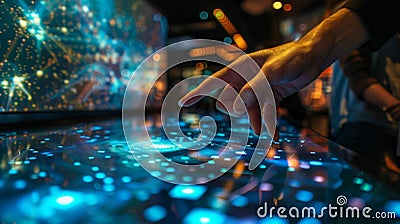 Through the use of interactive touch screens visitors can explore how quantum mechanics has contributed to Stock Photo