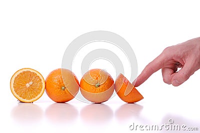 Use and pushes perfectly fresh oranges Stock Photo