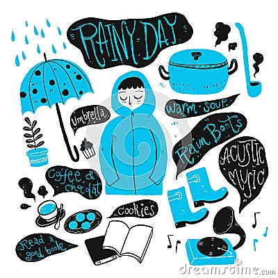 The daily use in the rainy day. Vector Illustration