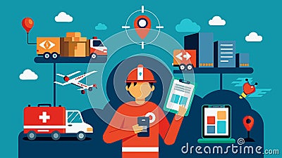 Through the use of realtime data emergency responders are able to efficiently track and manage the distribution of Vector Illustration