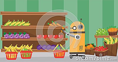 The use of robotic technologies in shopping. Vector Illustration