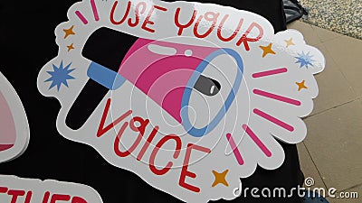 A Use Your Voice with loud hailer card photo prop Stock Photo