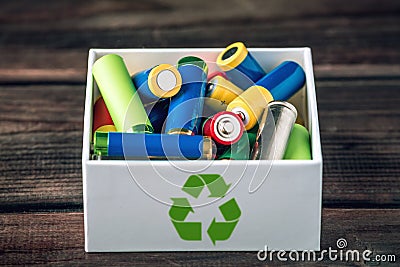 Proper disposal of toxic to the soil environment and batteries. Recycling of harmful substances for ecological Stock Photo