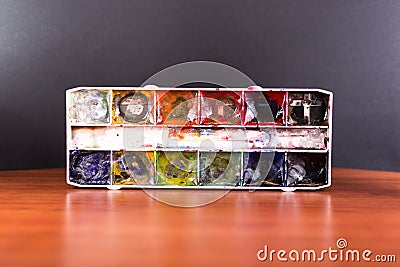 Used Artist Child Paint Tray Stock Photo