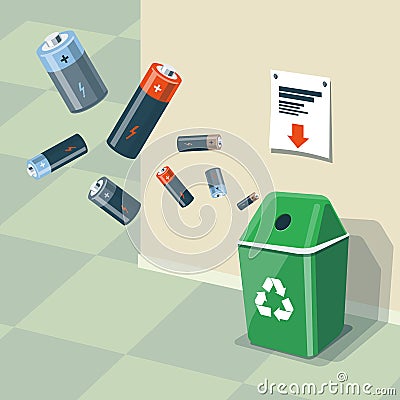 Used Batteries Recycling Bin Trash Vector Illustration