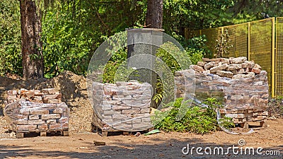 Used Bricks Pallets Stock Photo