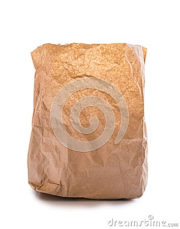 Used brown paper bag on white Stock Photo