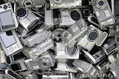 Used cameras on box sale Editorial Stock Photo